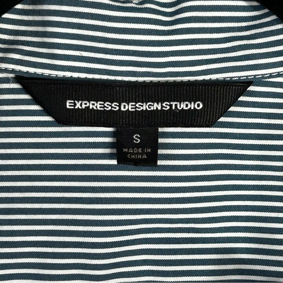 Express Design Studio Pinstripe Ruffle Collar Button Career Peasant Blouse Sz S - Picture 3 of 12